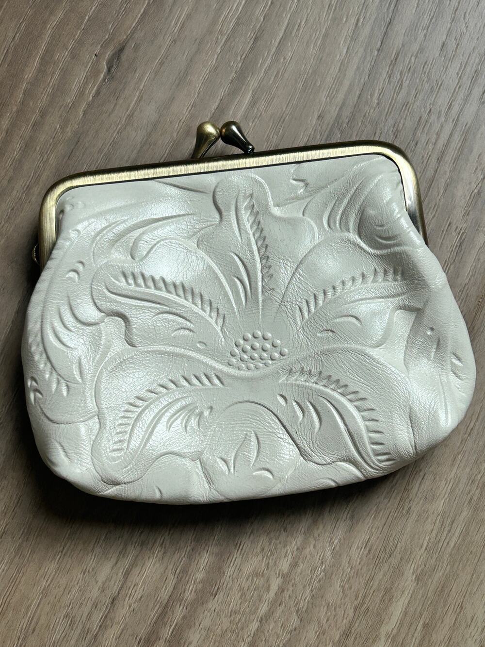 Patricia Nash White Embossed Tooled Leather Coin Purse